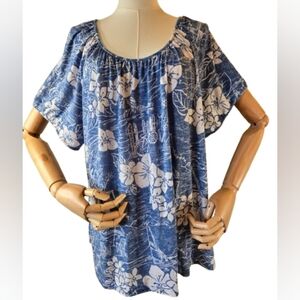 Cathy Daniels Blue Floral Blouse with Sequin Detail 2X